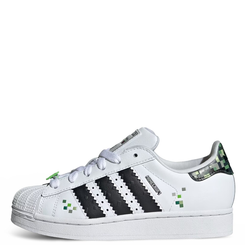 adidas Unisex Child Superstar II X Minecraft Cloud Sneaker, White/Core Black , 4